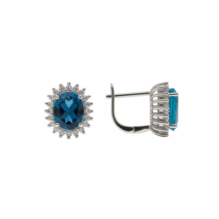 Sterling silver earrings with London blue topaz and cubic zirconia