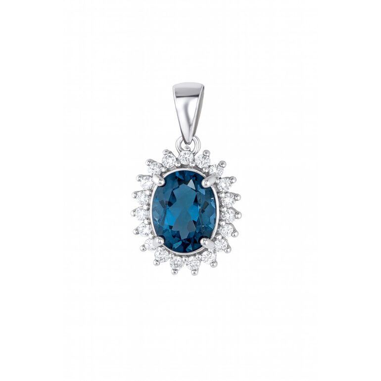 Sidabrinis pakabukas su London blue topazu ir cirkoniais
