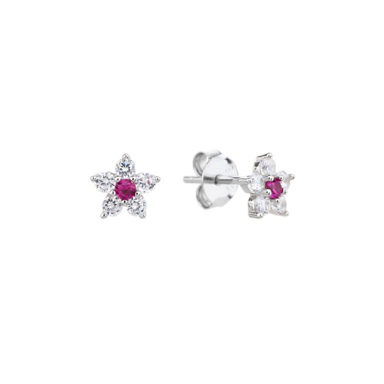 Sterling silver flower earrings with cubic zirconia