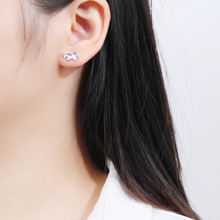 Sterling silver unicorn earrings for kids
