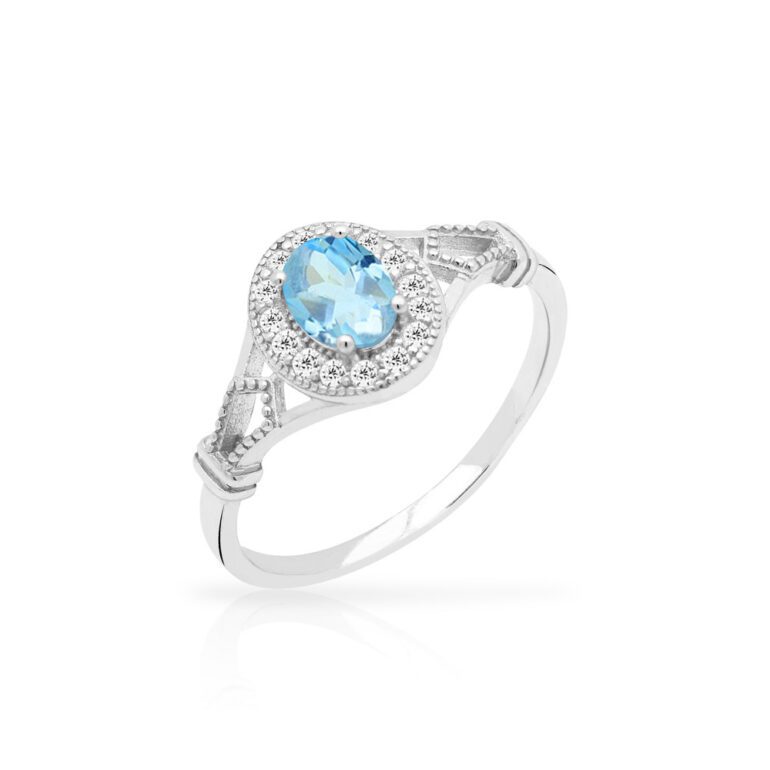 Sterling silver ring with topaz and cubic zirconia