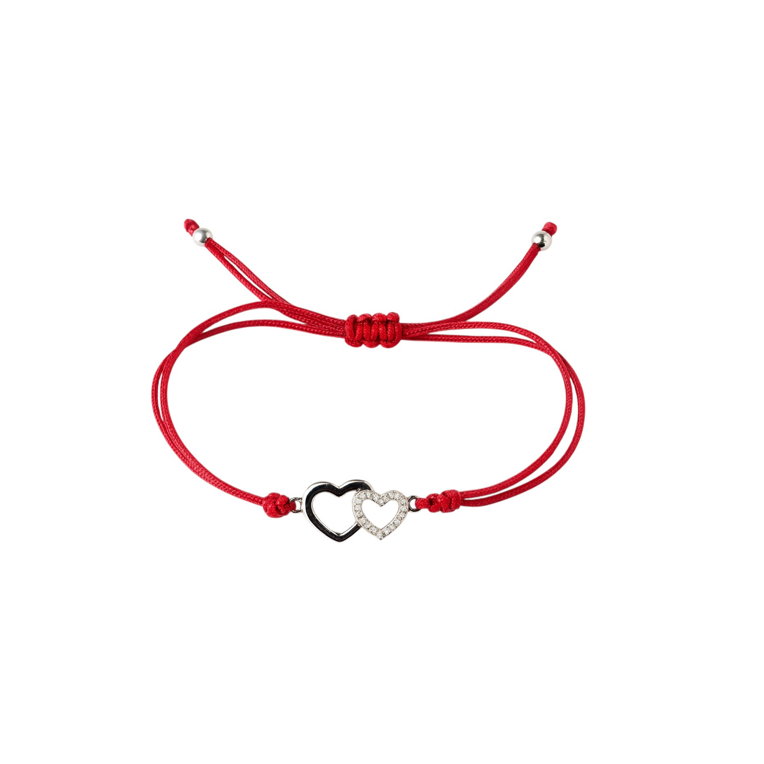 Red string bracelet with cubic zirconia - hearts