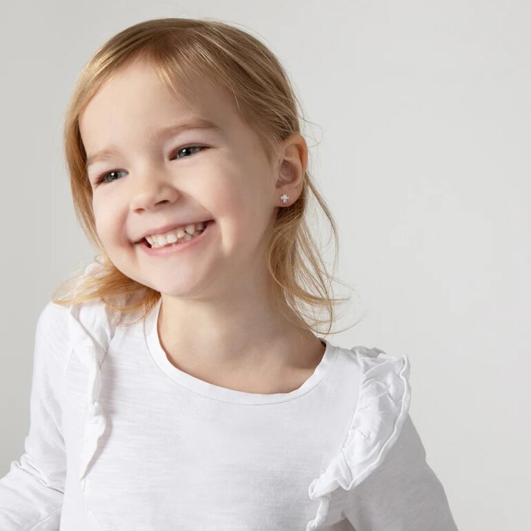 Sterling silver stud cross earrings for kids with cubic zirconia