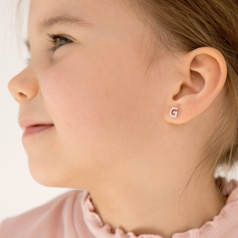 Sterling Silver Kids Earrings - Initial E