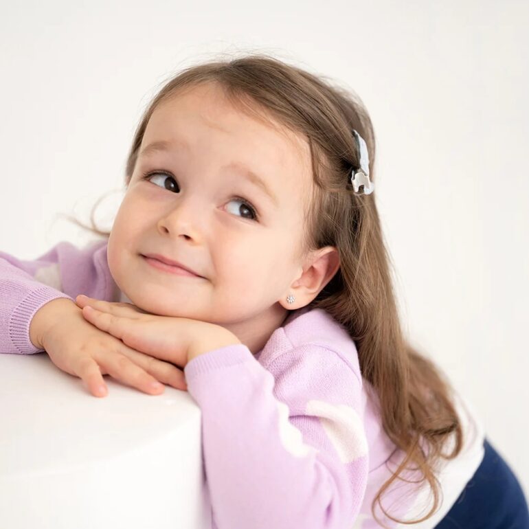 Sterling silver flower earrings for kids with cubic zirconia