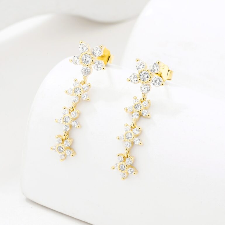 Gold plated sterling silver stud earrings with cubic zirconia