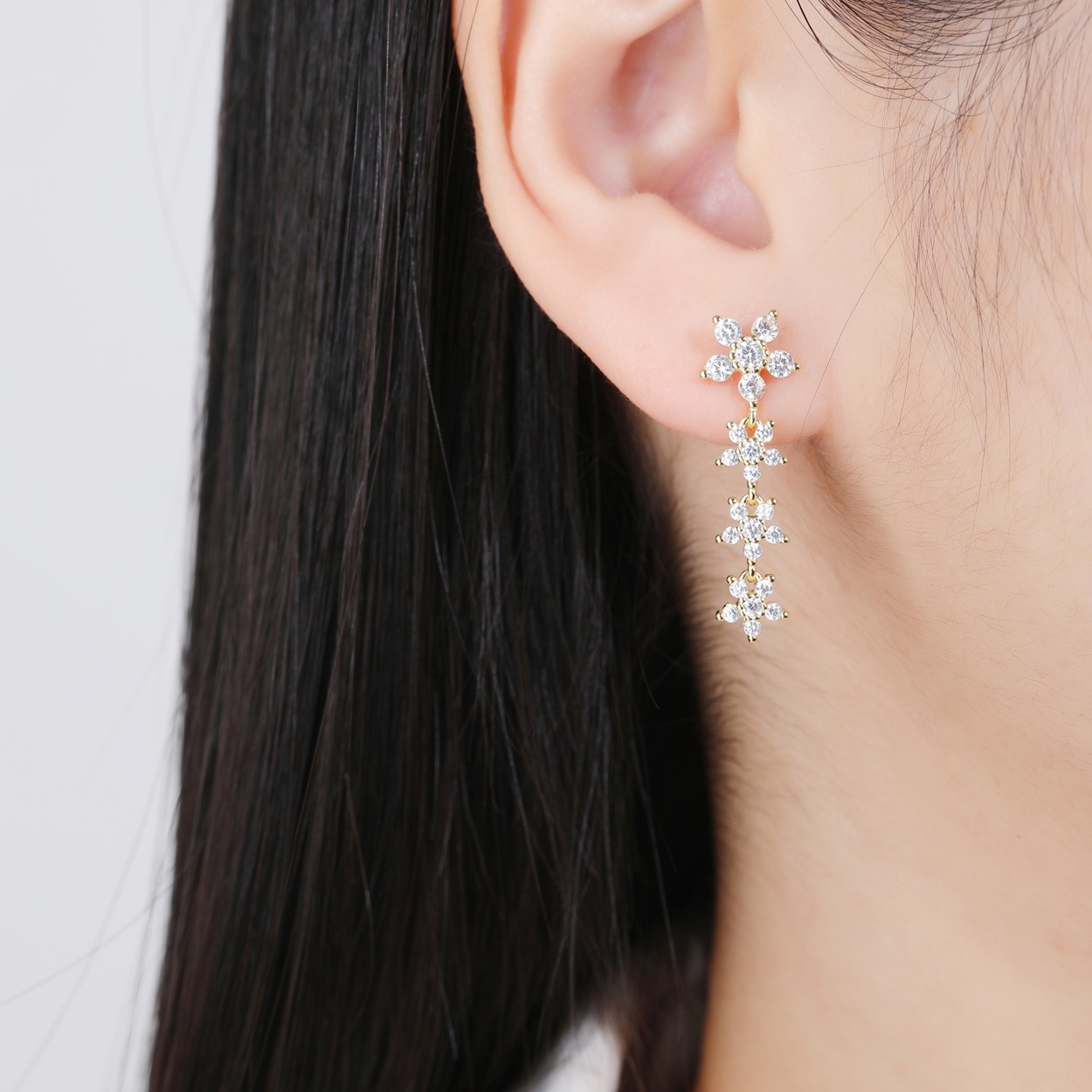 Gold plated sterling silver stud earrings with cubic zirconia