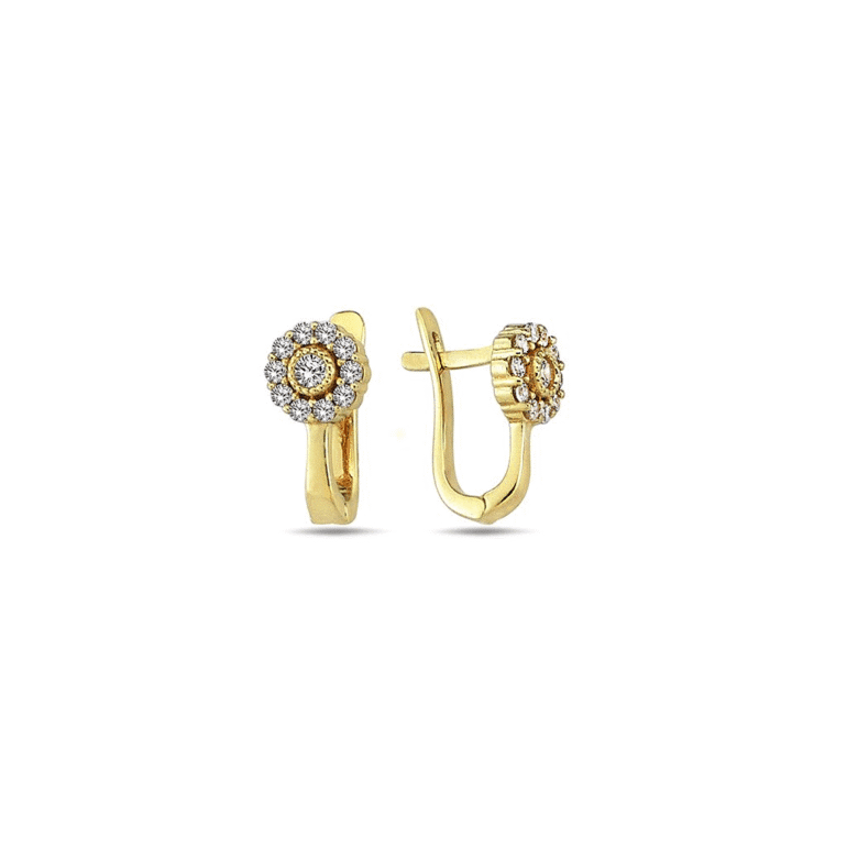 Tiny yellow gold earrings with cubic zirconia