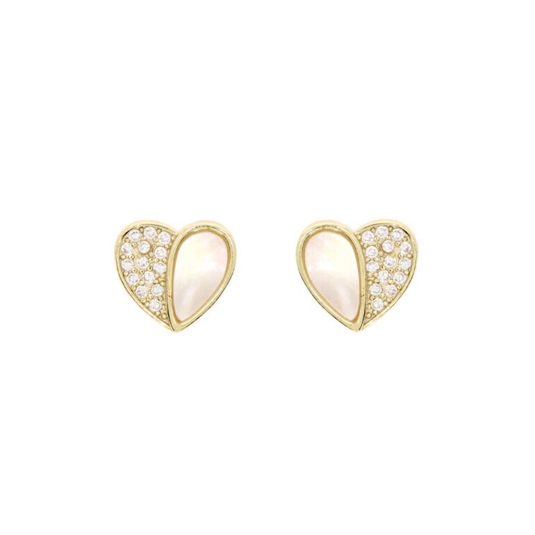 Gold plated sterling silver earrings with cubic zirconia and mother of pearl
