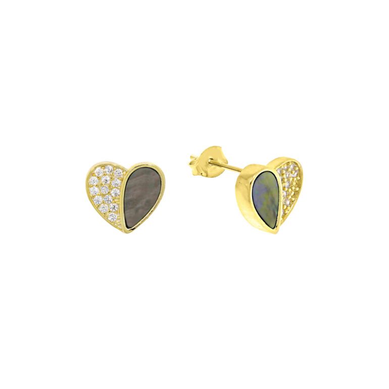 Gold plated sterling silver earrings with cubic zirconia and mother of pearl