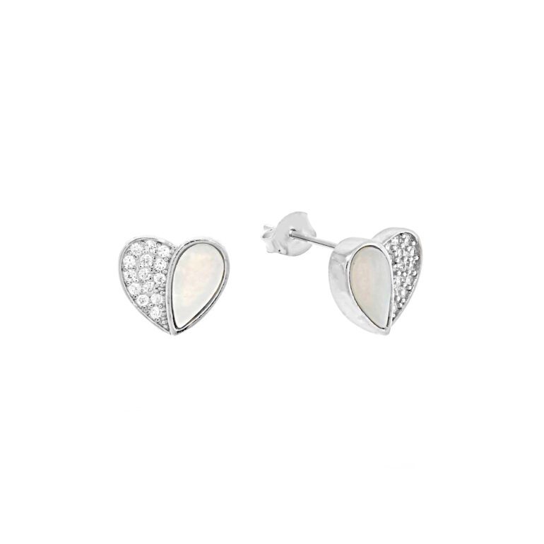 Sterling silver earrings with cubic zirconia and mother of pearl - hearts