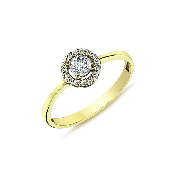 Geltono Aukso Žiedas Su Cirkoniais