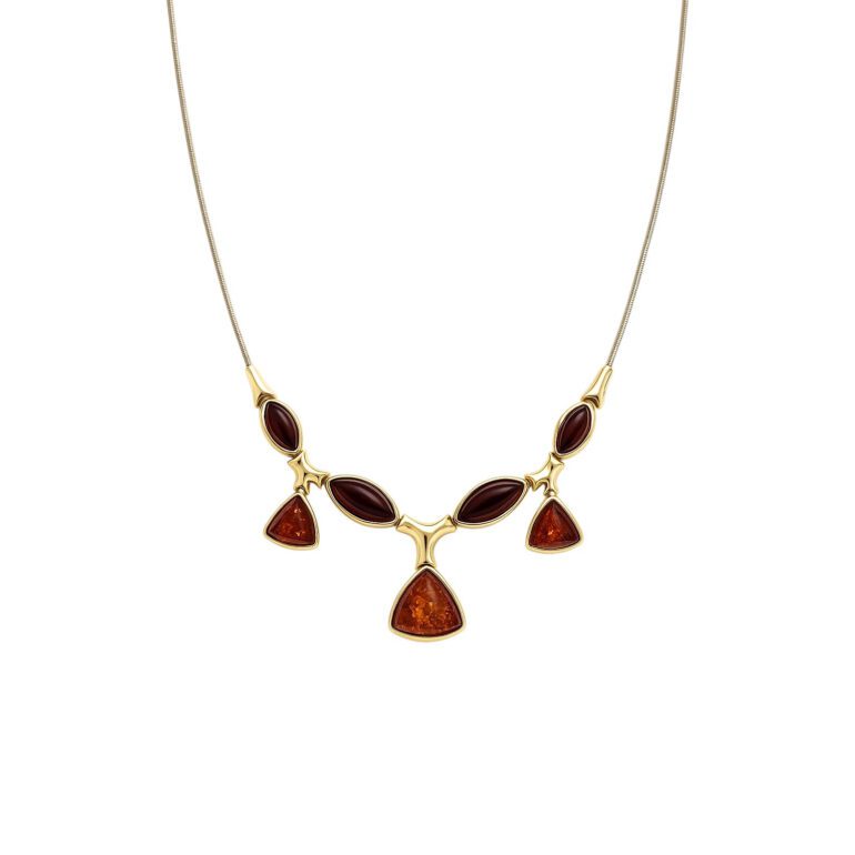 Yellow gold plated sterling silver necklace with amber
