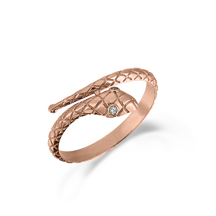 Rose gold snake ring with cubic zirconia