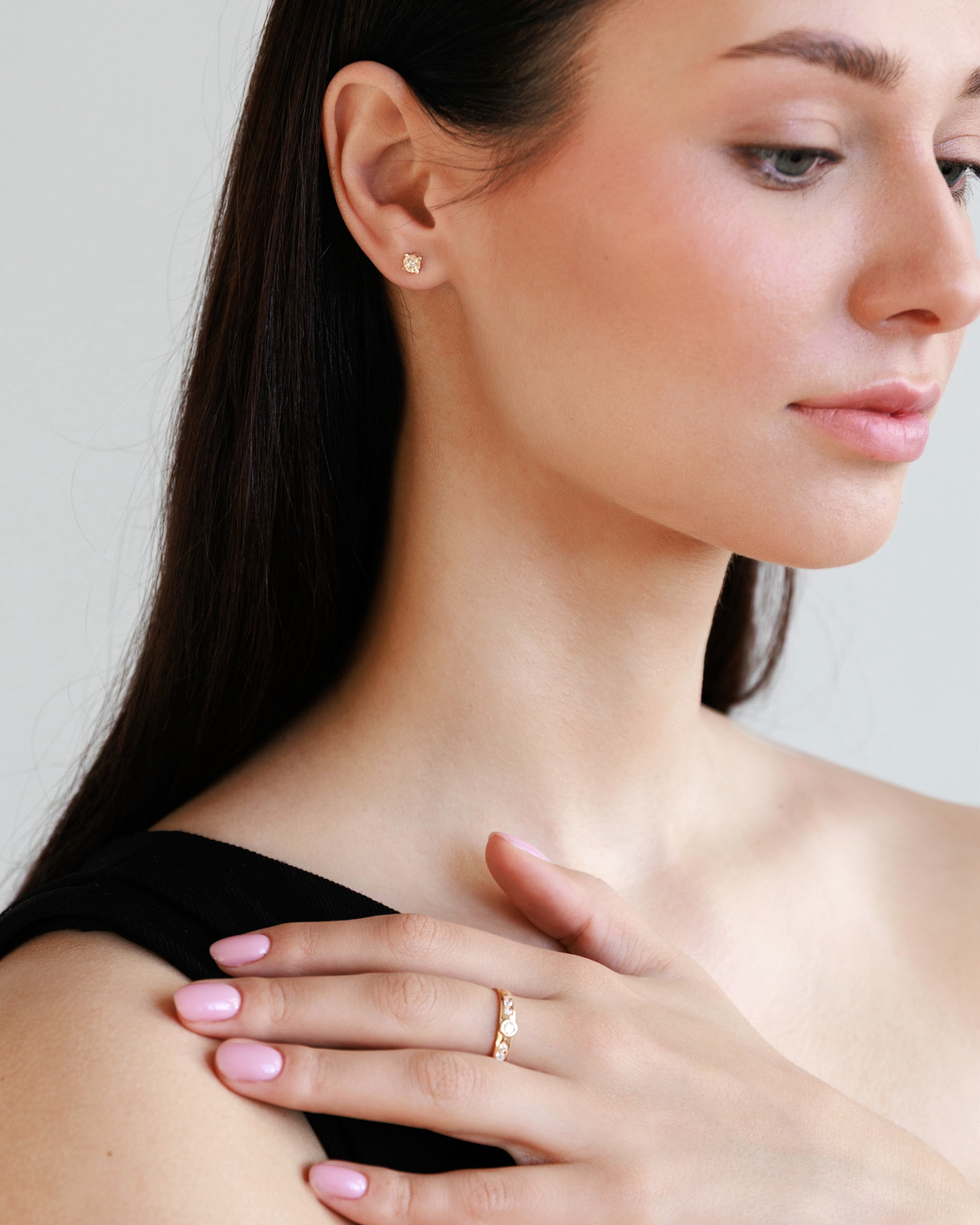 Rose gold engraved stud earrings with cubic zirconia