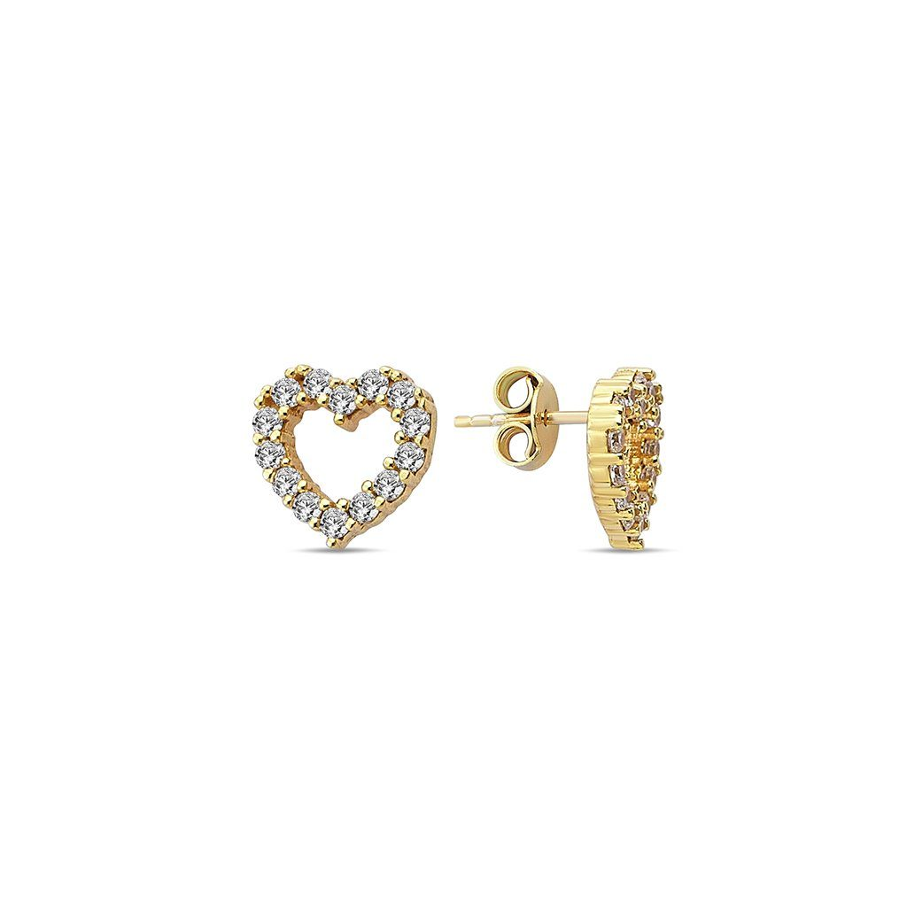 Yellow gold heart earrings with cubic zirconia