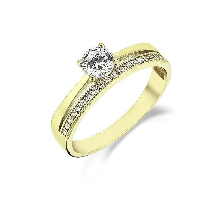 Geltono aukso žiedas su cirkoniais