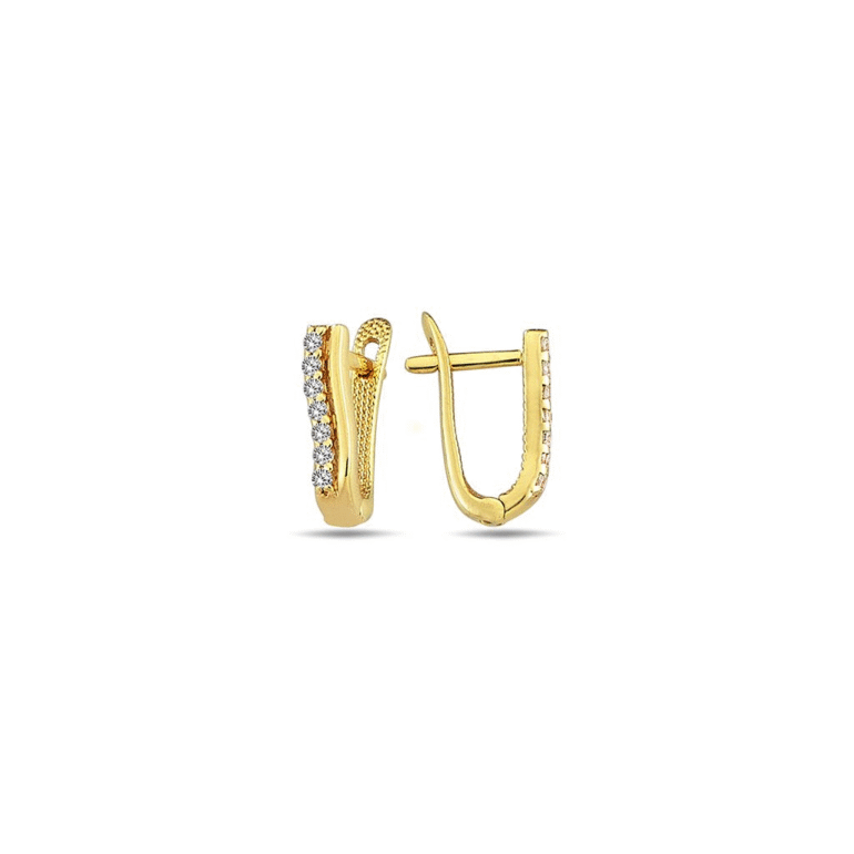 A dainty yellow gold earrings with cubic zirconia