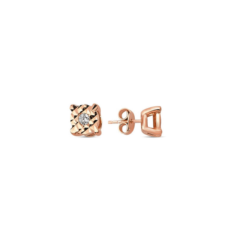 Rose gold engraved stud earrings with cubic zirconia