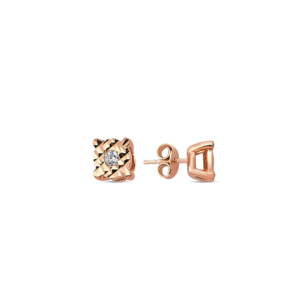 Rose gold engraved stud earrings with cubic zirconia