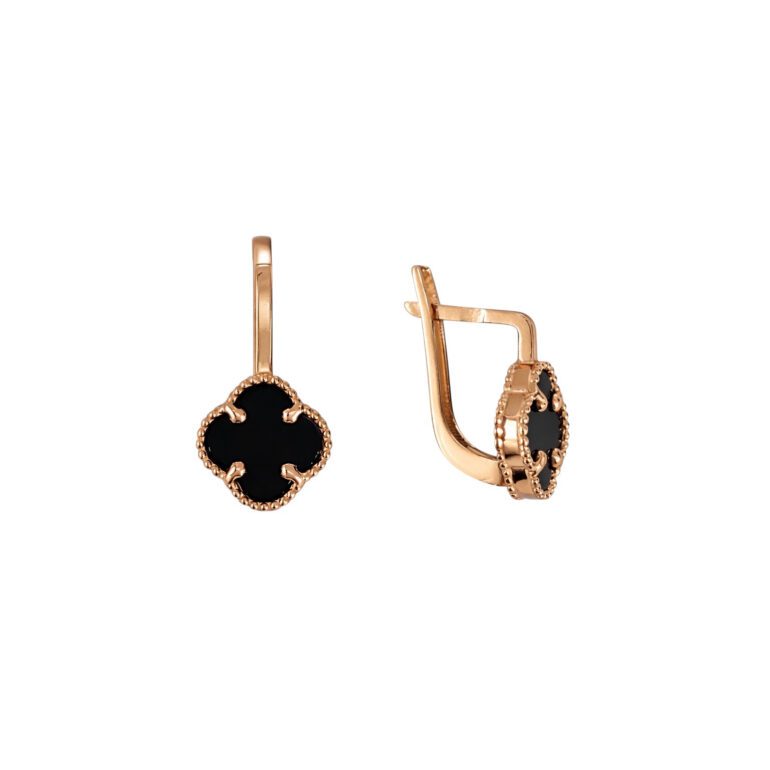 Rose Gold Earrings With Onyx