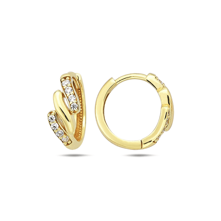 Yellow gold hoop earrings with cubic zirconia