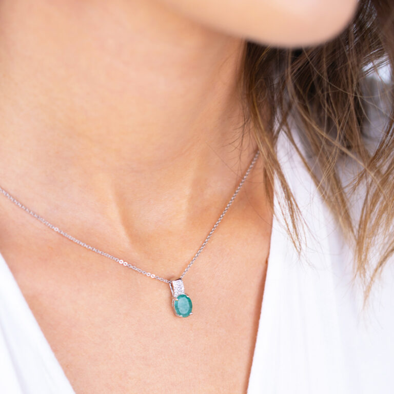 Sterling silver pendant with beryl and cubic zirconia