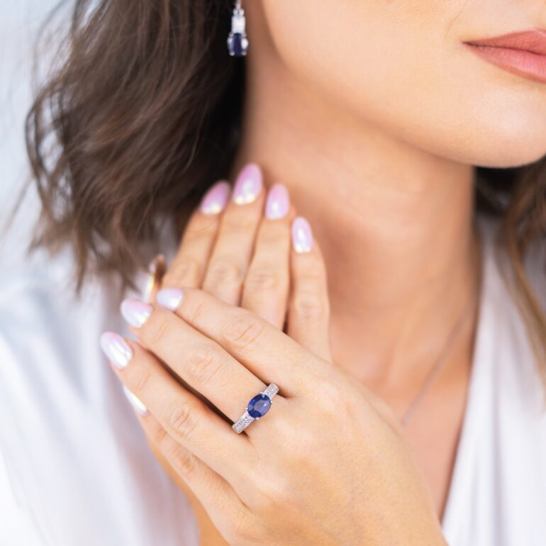 Sterling silver ring with spinel and cubic zirconia
