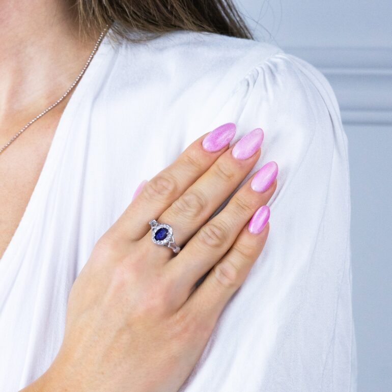 Sterling silver ring with spinel and cubic zirconia