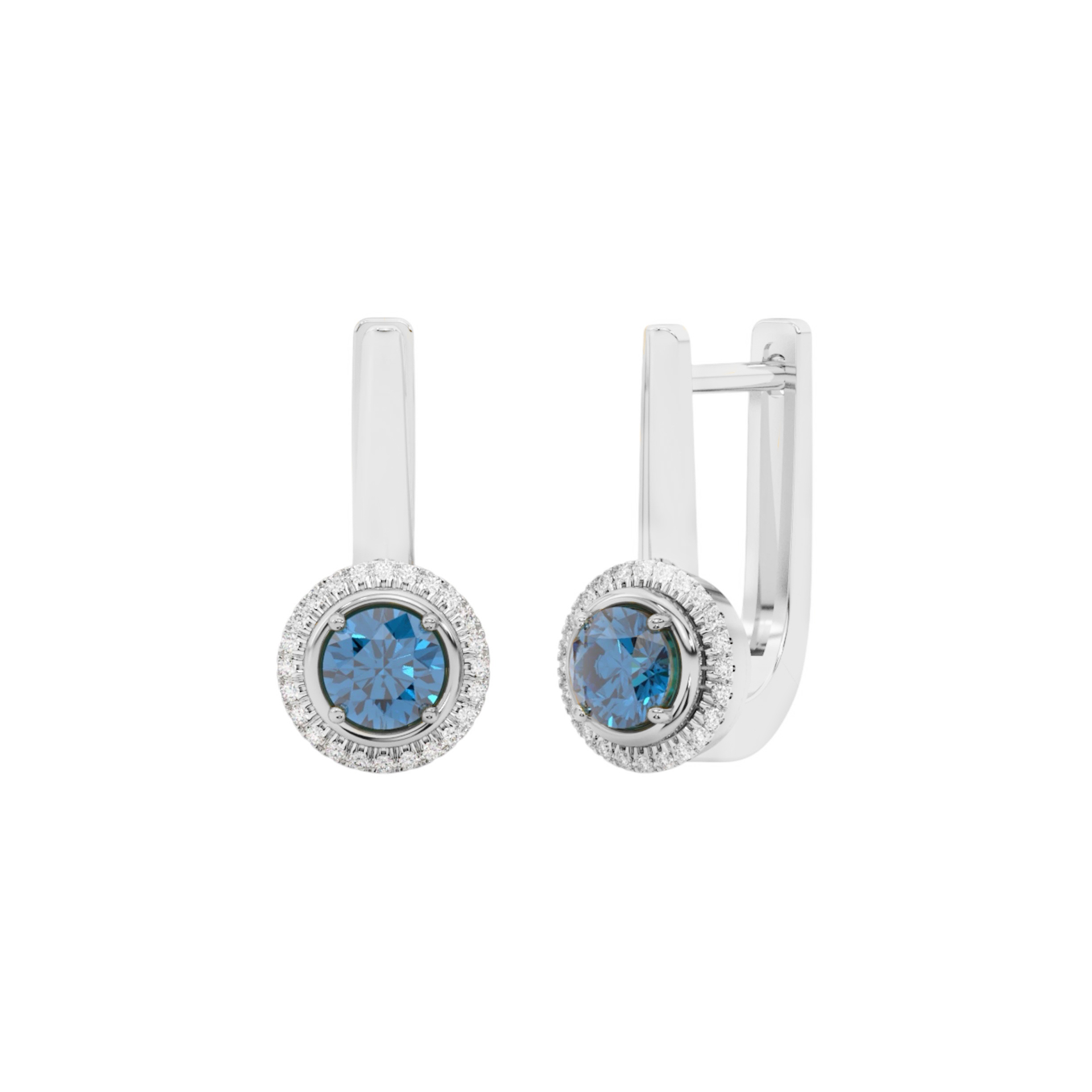 Balto aukso auskarai su London blue topazais ir deimantais