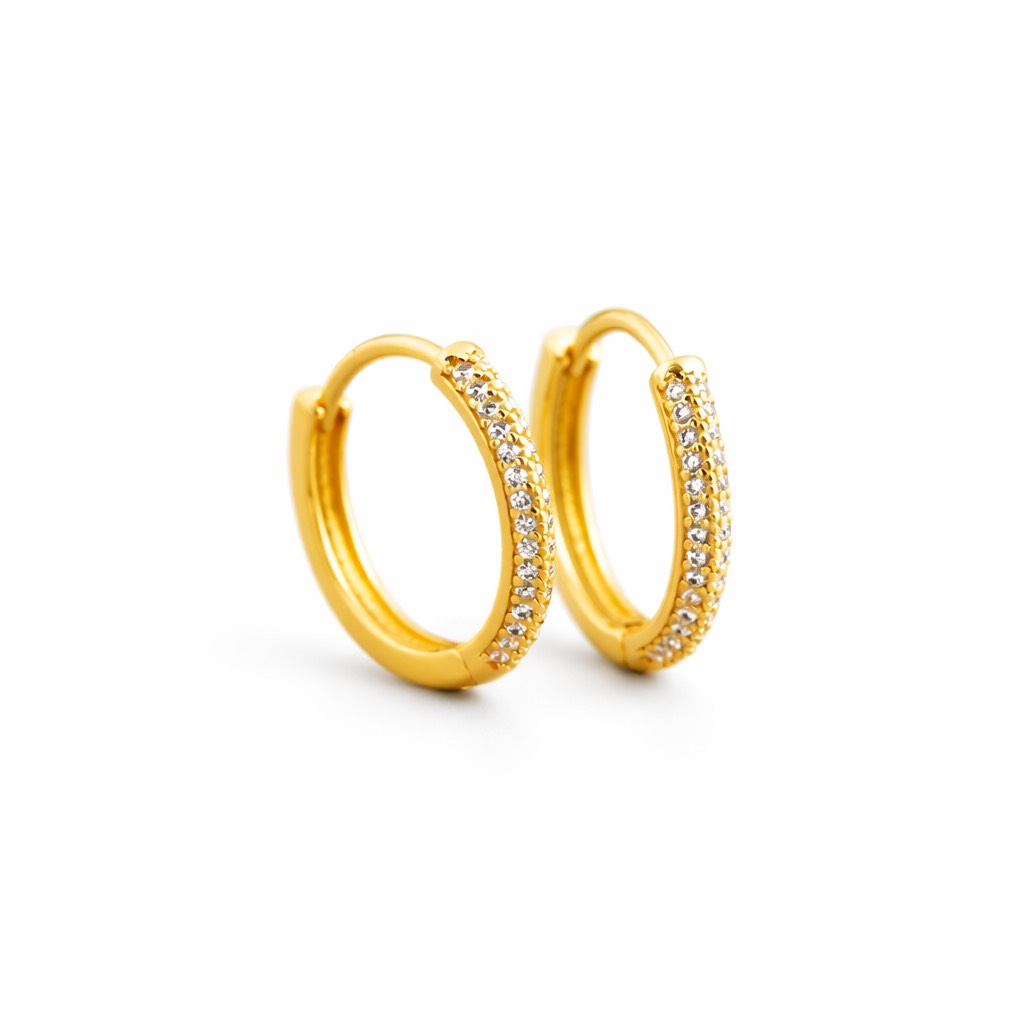 Gold plated sterling silver hoop earrings with cubic zirconia