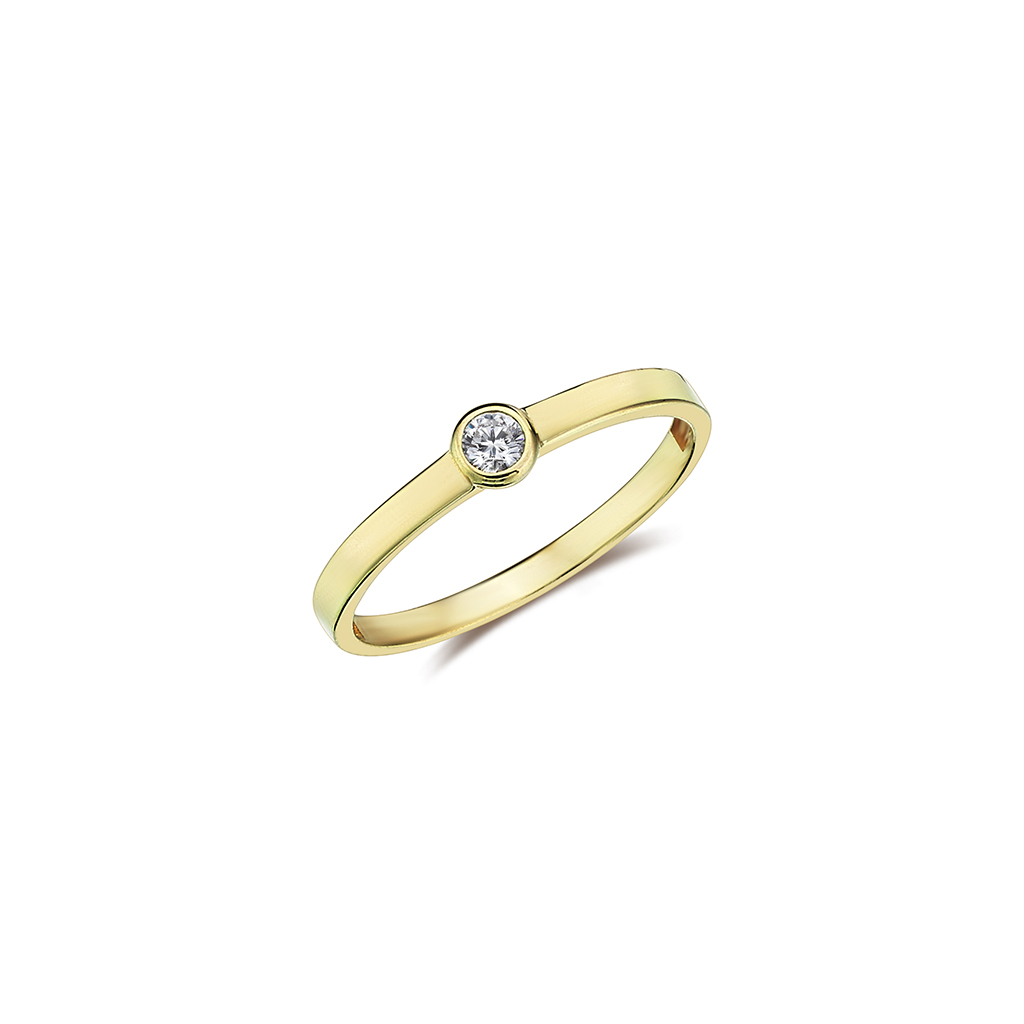 Geltono aukso žiedas su cirkonio akute