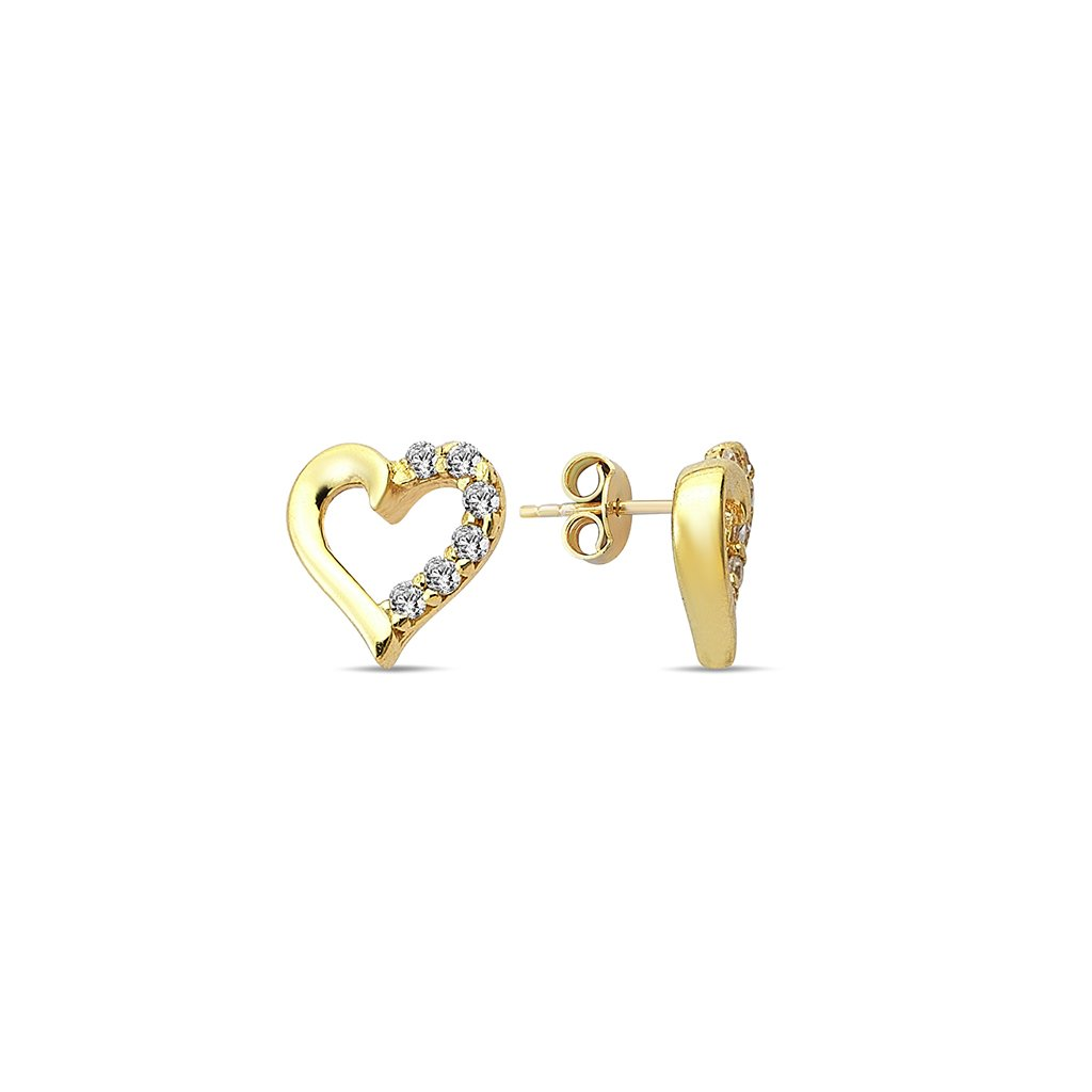 Yellow gold heart earrings with cubic zirconia