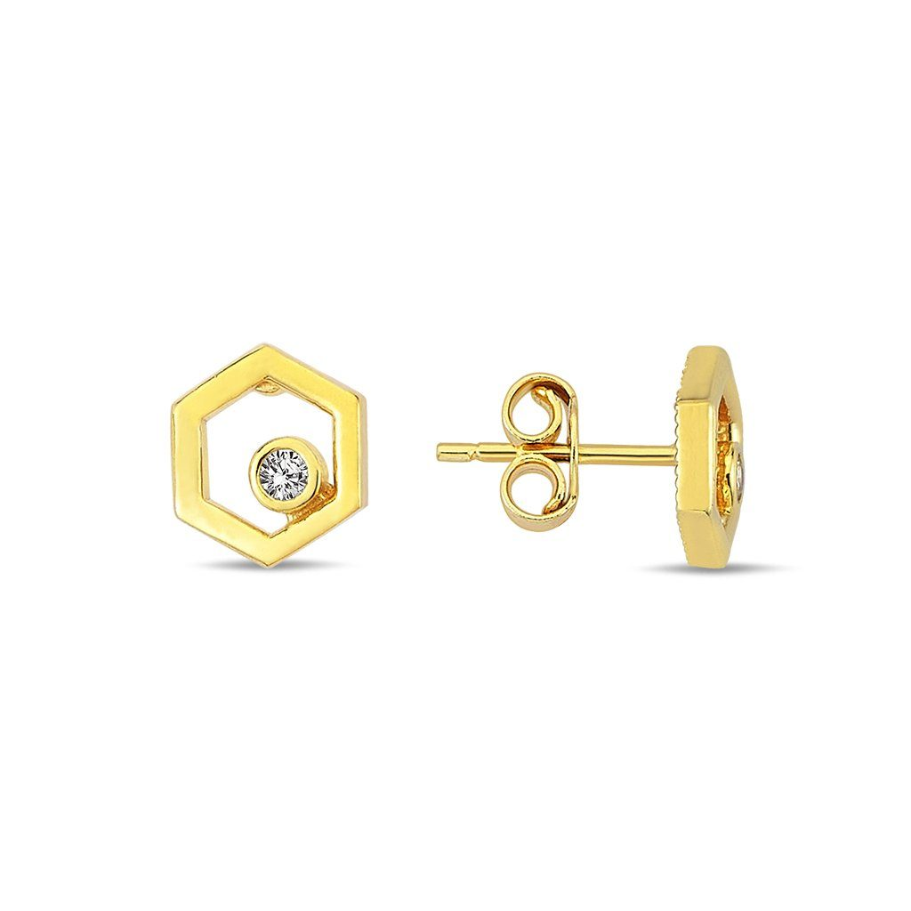 Yellow gold stud earrings with cubic zirconia