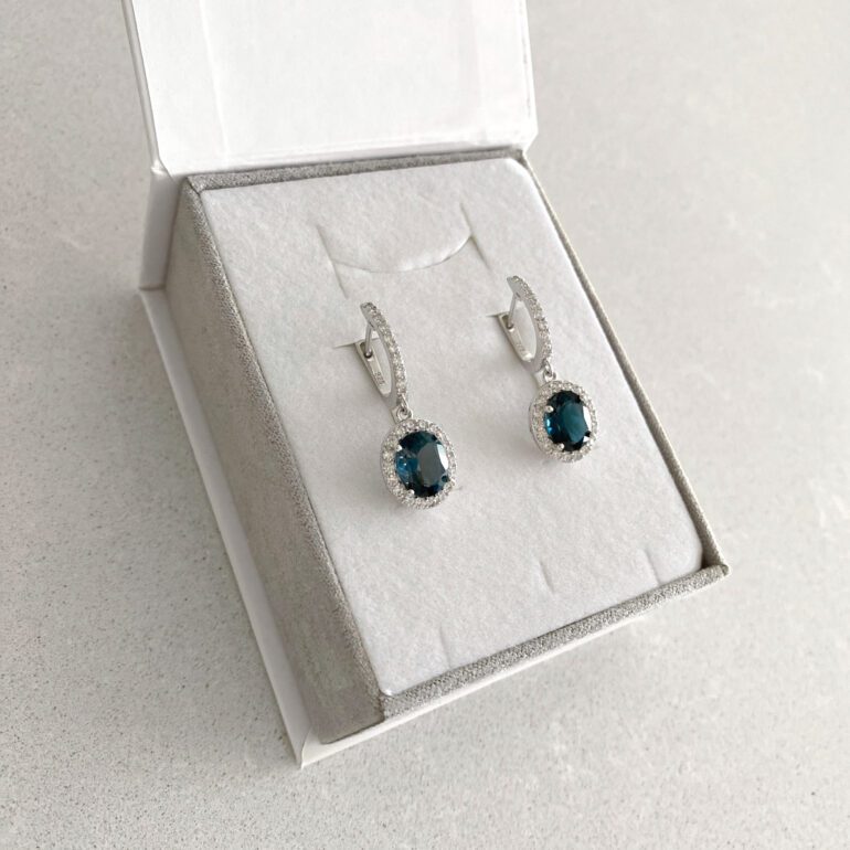 Sterling silver earrings with London blue topaz and cubic zirconia