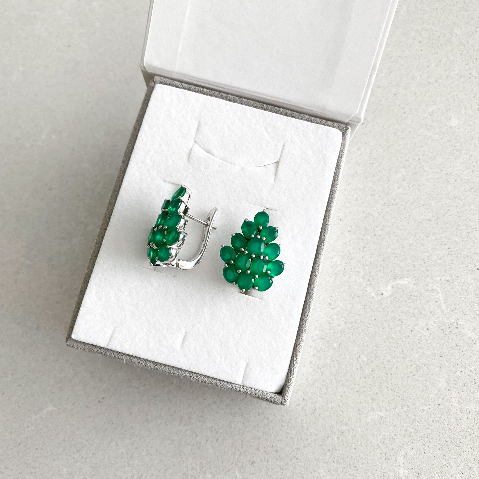 Sterling silver earrings with green agate