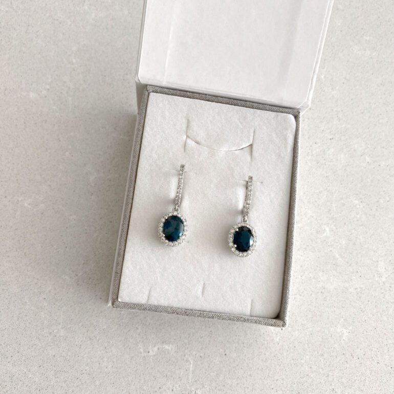 Sterling silver earrings with London blue topaz and cubic zirconia