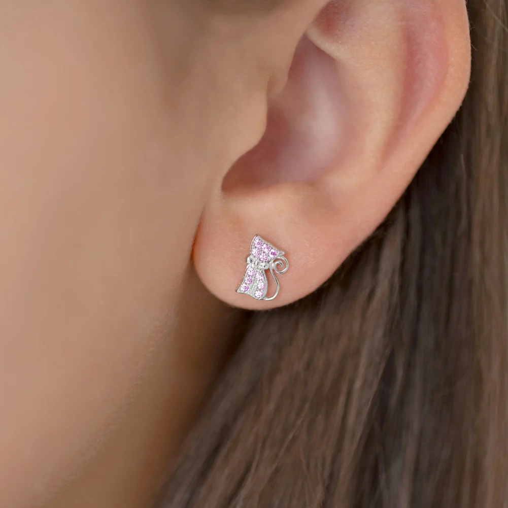 Sterling silver kitty cat earrings for kids