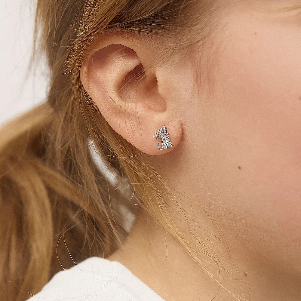 Sterling silver kitty cat earrings for kids