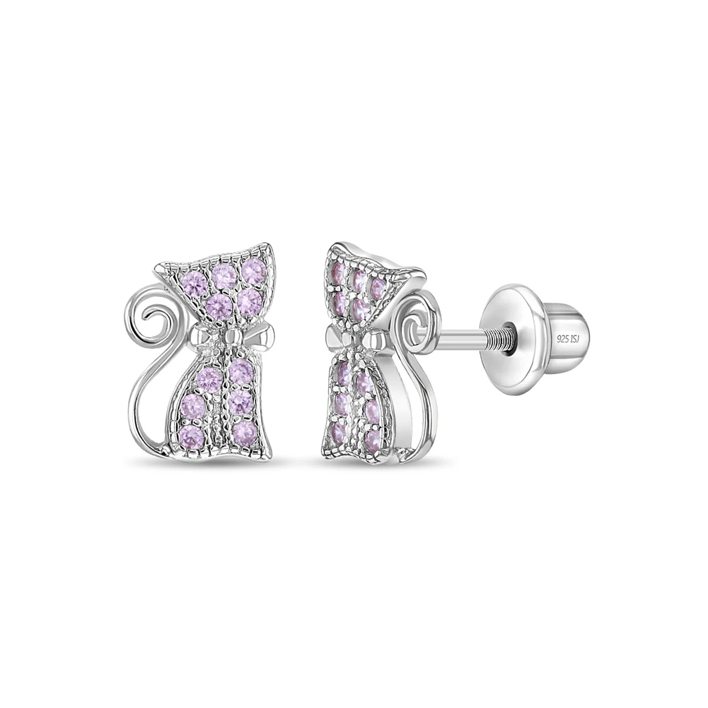 Sterling silver kitty cat earrings for kids