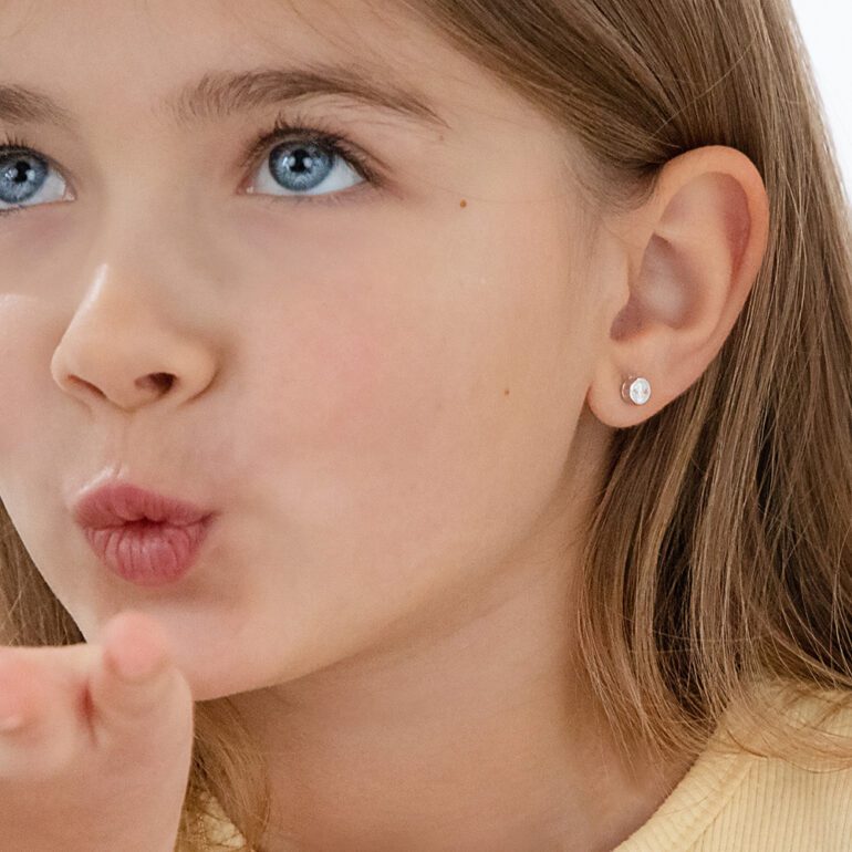 Sterling silver screw backs kids earrings with cubic zirconia