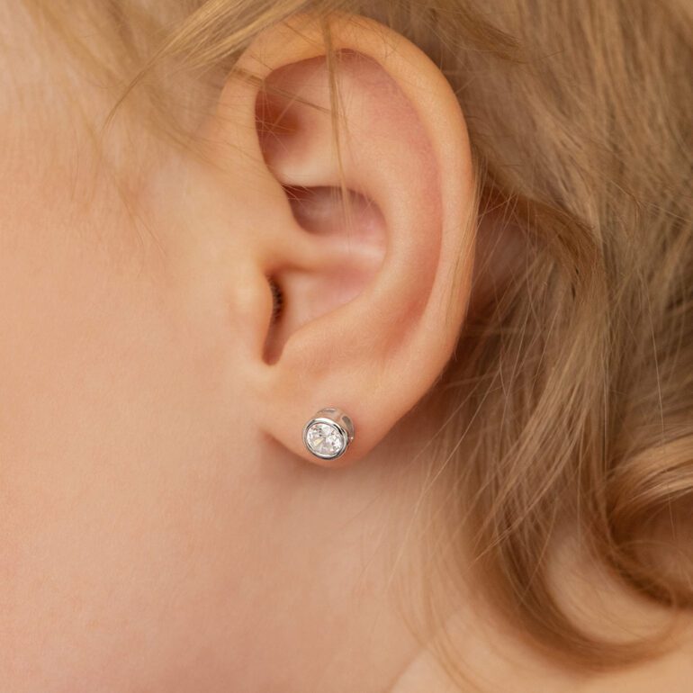 Sterling silver screw backs kids earrings with cubic zirconia
