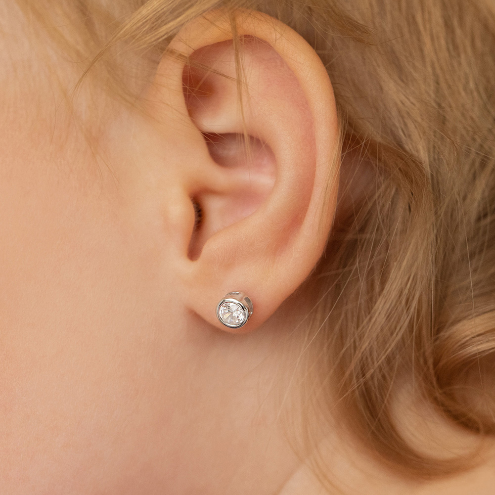 Sterling silver screw backs kids earrings with cubic zirconia