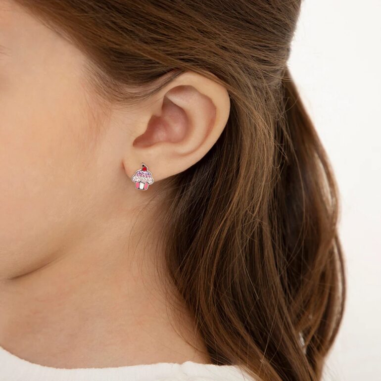 Sterling silver colorful cubic zirconia cupcake kids earrings