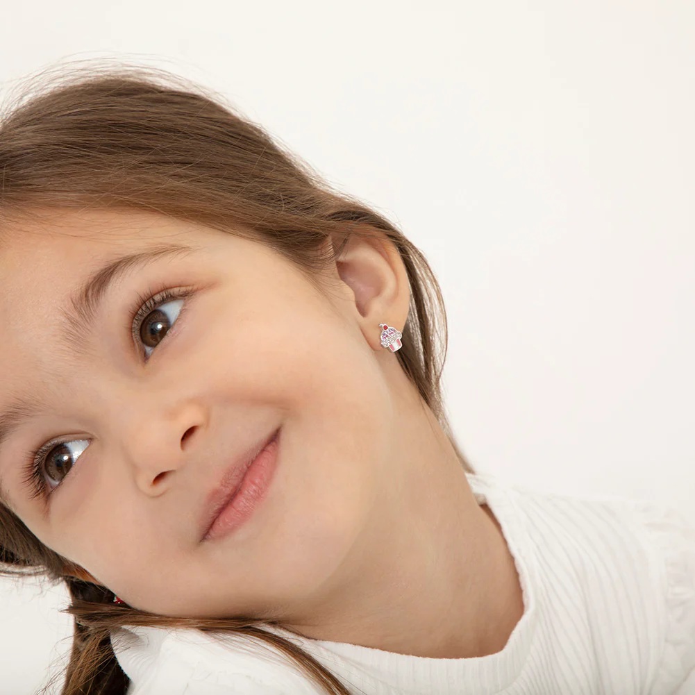 Sterling silver colorful cubic zirconia cupcake kids earrings