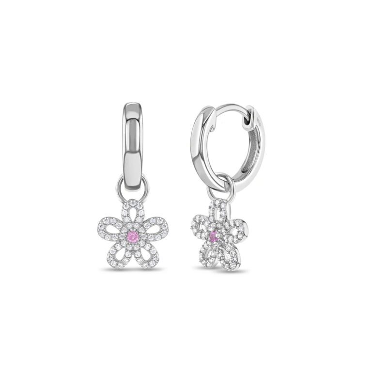 Vaikiškos sidabrinės rinkutės su kabančia cirkonio gėlyte