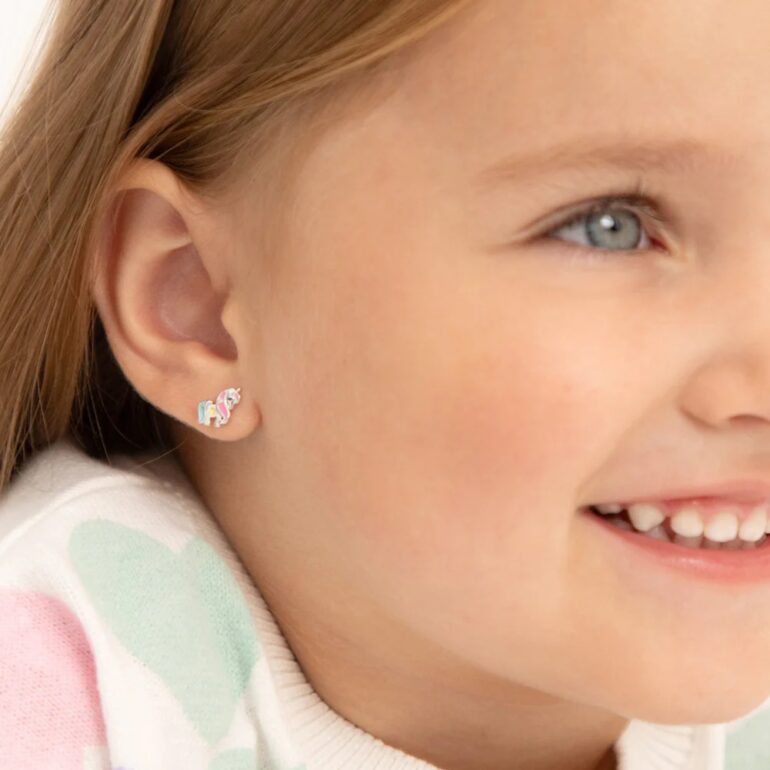 Sterling silver earrings for kids - "Miss Unicorn"