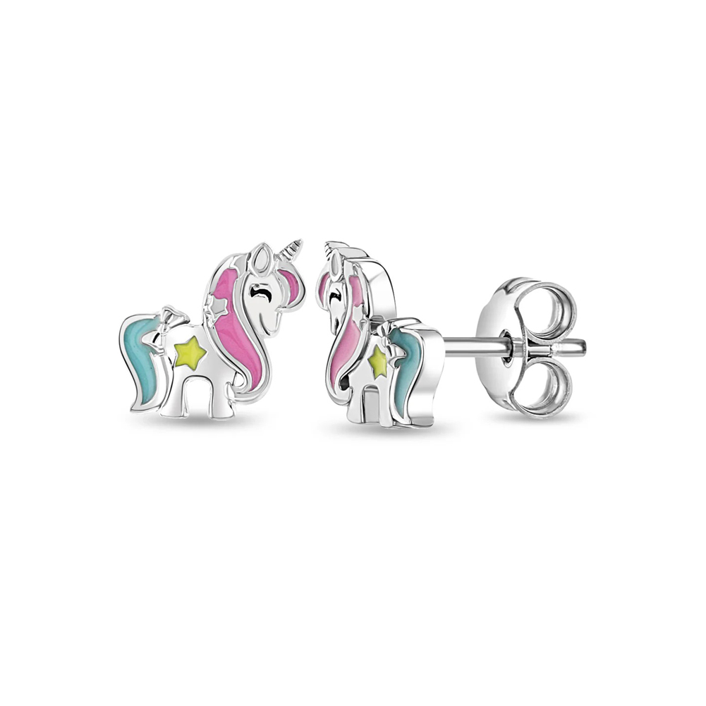 Sterling silver earrings for kids - "Miss Unicorn"