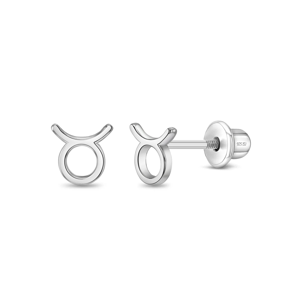 Sterling silver earrings for kids – zodiac sign Taurus