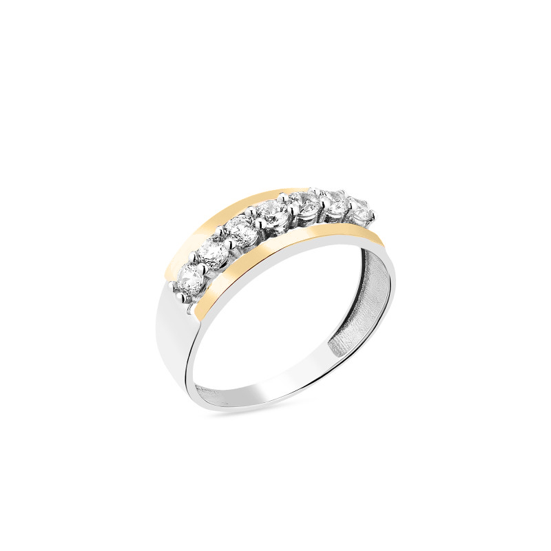 Auksu dengtas sidabrinis žiedas su cirkoniais